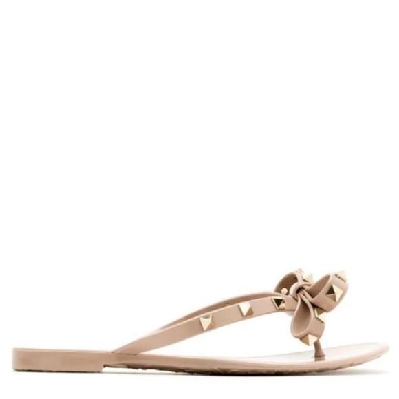 Cream + gold Rockstud Bow Beige Jelly Sandals NWOB - Picture 5 of 12